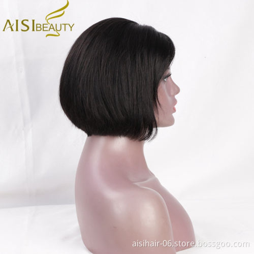Aisi Beauty Cheap Short Silky Straight Short Bob Black Wig Middle Part Swiss Lace Wig Synthetic Lace Front Wigs For Black Women